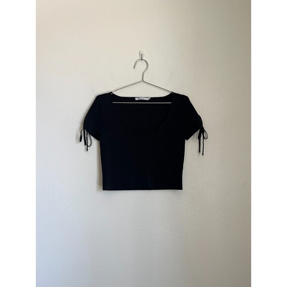T ALEXANDER WANG Women's Knit Scoop Neck Crop Top in Black Size LARGE - Picture 1 of 5